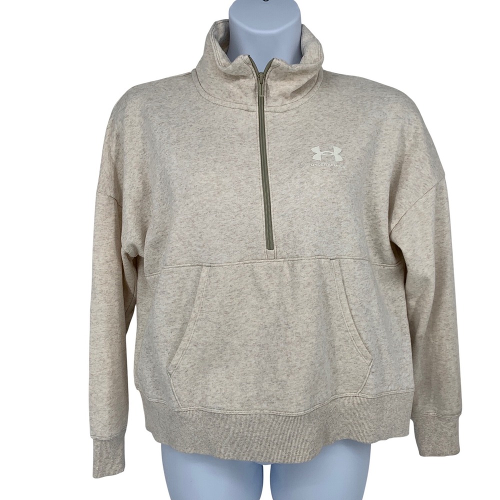 Under Armour Large Oatmeal Half Zip Pullover Fleece Pocket Casual Active